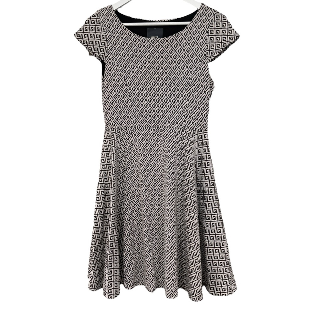 Maeve Anthropologie Black White Fit and Flare Lined Geo Dress Women's Size Small